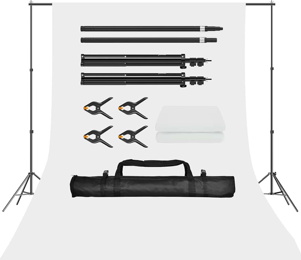 EMART Foto Hintergrund Weiß mit Ständer 2x2m, Weiß Fotohintergrund 1,5x3m