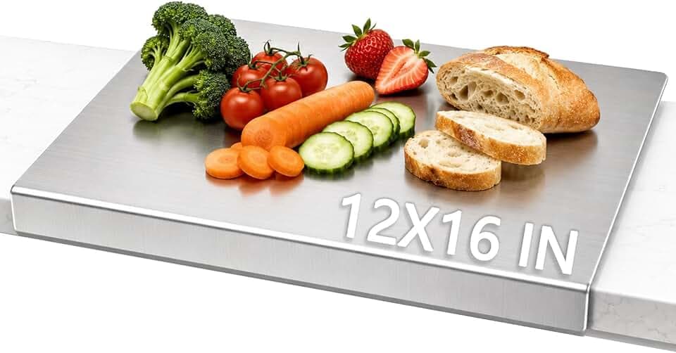 Kant Stainless Steel Cutting Board with Lip, Steel Cutting Boards for Kitchen Non-Toxic Dishwasher Safe Chopping & Kneading Board for Dough Meat/Vegetable/Fruit/Bread/Baking Gift-Ready(1PC-12X16 IN)