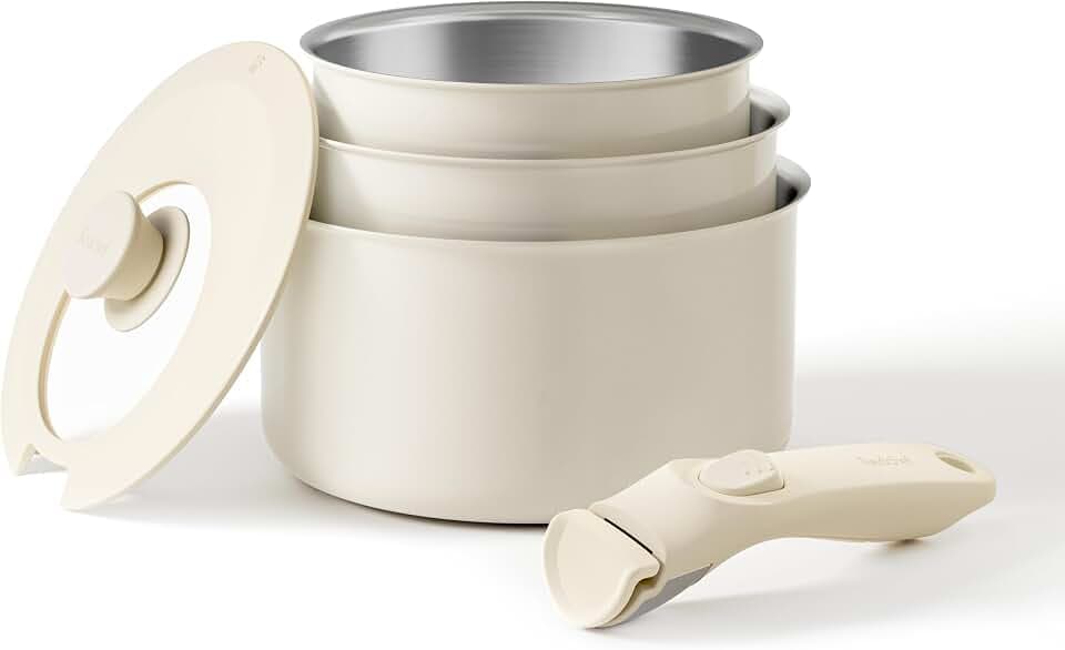 Redchef Edelstahl Topfset mit abnehmbaren Griffen, Kochtopfset 16/18/20 cm