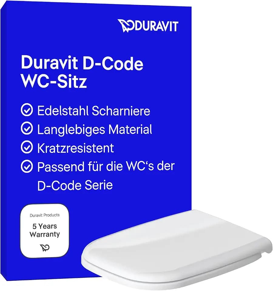 Duravit WC-Sitz D-Code, Toilettendeckel aus Urea-Duroplast, Klodeckel mit Edelstahl Scharnieren, Weiß Hochglanz