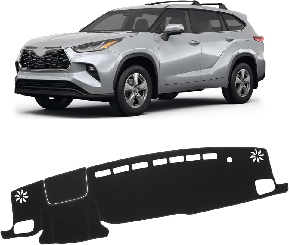 KUST Black Dash Cover for Toyota Highlander 2020-2025 2026 (L, LE, XLE, XSE, Limited, Platinum) (with HUD) Non-Slip Center Console Dashboard Cover No Glare (Not Fit for Toyota Grand Highlander)