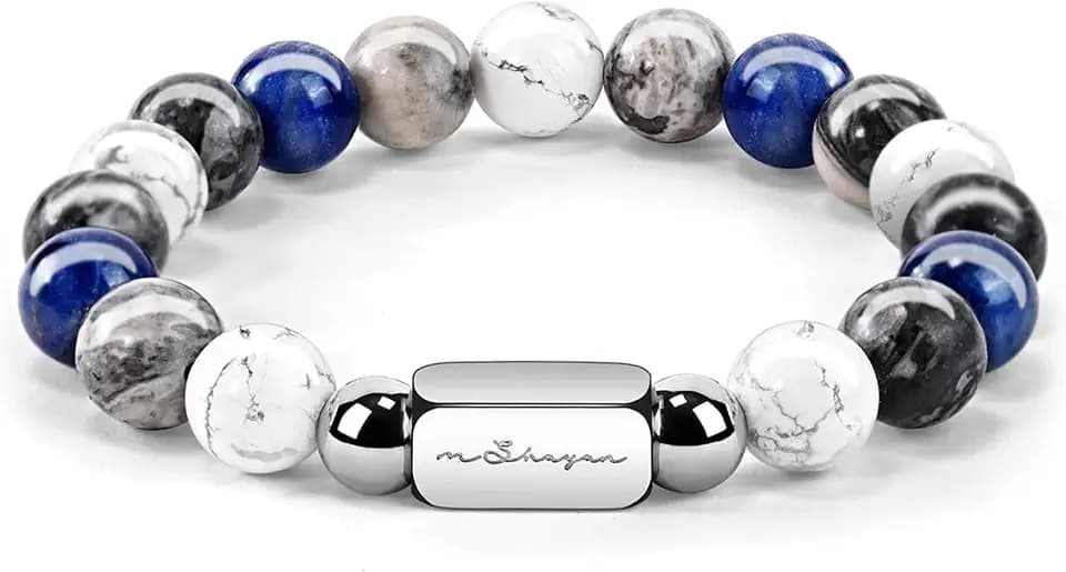 Bracelets for Men,10MM Adjustable Elastic Beaded Bracelet, Christmas Gift