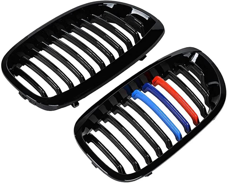 Left Right Glossy Black M-Color Kidney Grille Grill Compatible with 2003-2006 BMW E46 325Ci 330Ci 2-Door LCI
