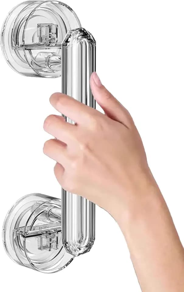 Soilletta Powerful Large Suction Cup Handle, No Drilling Removable Assist Handle for Glass Shower Door, Cabinet, Window, Refrigerator & Smooth Surfaces, Silver