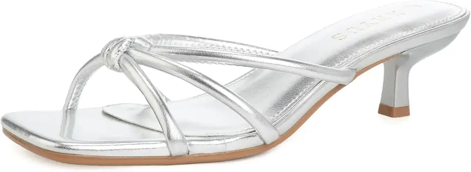 Women's Spaghetti Strap Square Open Toe Kitten Heel Mule Sandals