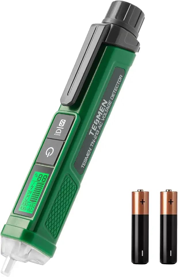 Spannungsprüfer Berührungslos, TESMEN TN-213, Phasenprüfer, Berührungsloser Durchgangsprüfer, AC 12V-/70V-1000V, Zweifachbereich, Taschenlampe, LCD-Anzeige in Prozent, Summeralarm,Drahtbruchsuche-Grün