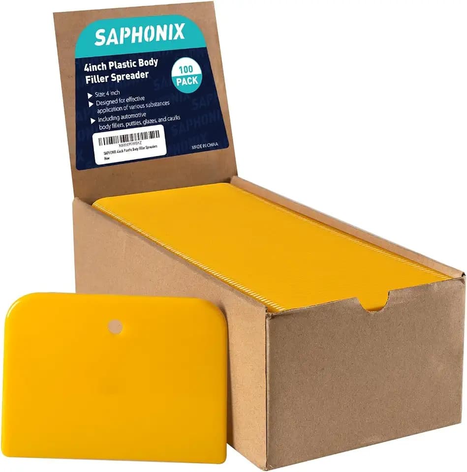 Body Filler Spreaders (Pack of 100) - 4 Inch Yellow Reusable Auto Body Plastic Filler Spreader Tool for Automotive Body Applying Fillers, Putties, Glazes, Caulks - Autobody Paint Repairs