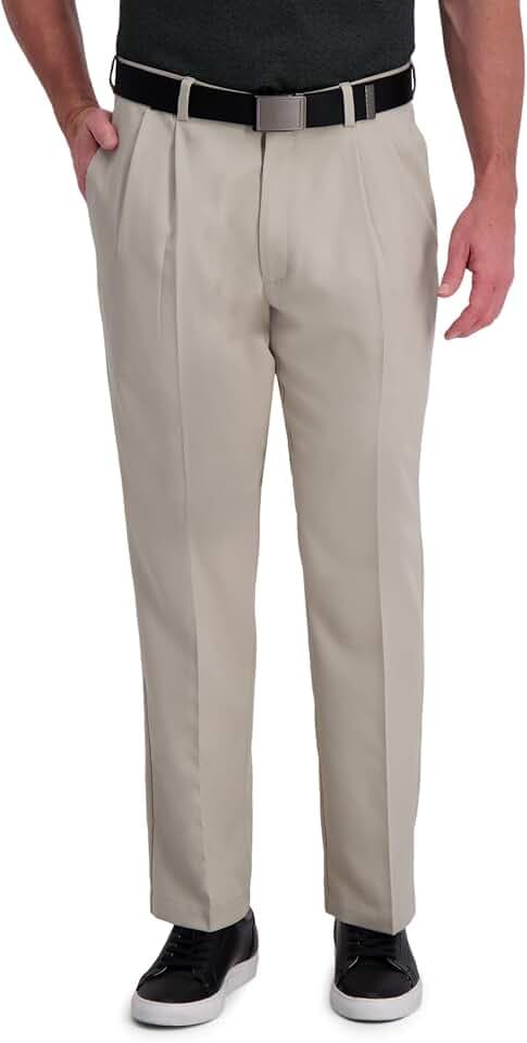 Haggar Men's Cool Right Performance Flex Classic Fit Pleat Front Pant