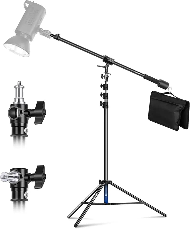 NEEWER Air Cushioned Aluminum Light Stand, 9.8ft/3m Adjustable Photography Stand with Boom Arm, Counterweight, Sandbag, 1/4" Screw for Softbox, Studio Flash, Umbrella, Ring Light, Max Load 5kg