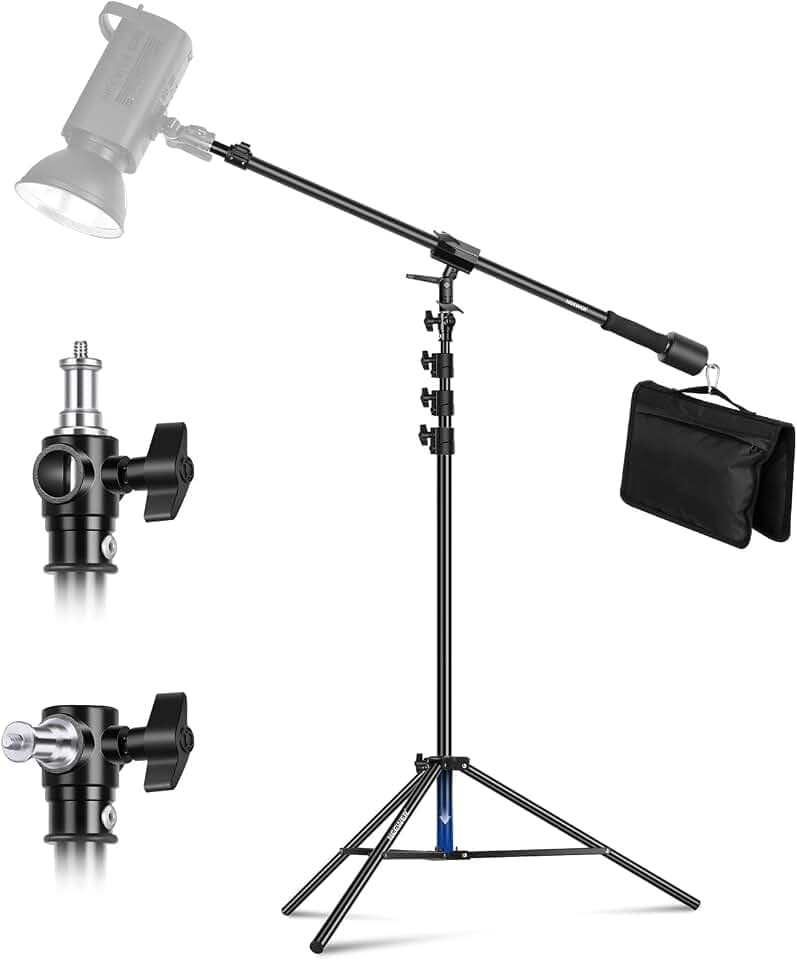 NEEWER Luftgepolstertes Aluminium Lichtstativ, 3m verstellbares Fotostativ mit Galgenarm, Gegengewicht, Sandsack, 1/4" Schraube für Softbox, Studiolicht, Blitz, Schirm, max. Belastung 5kg