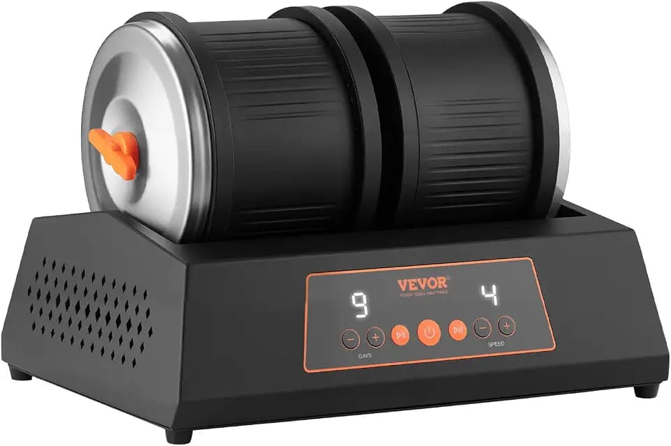 VEVOR elektrische Poliermaschine Steinpolierer mit 3,63 kg belastbarer Doppeltrommel, 4 Drehzahlstufen, Steinpolierset mit 9-Tage-Poliertimer & intuitivem Bedienfeld & Adapter, Schwarz