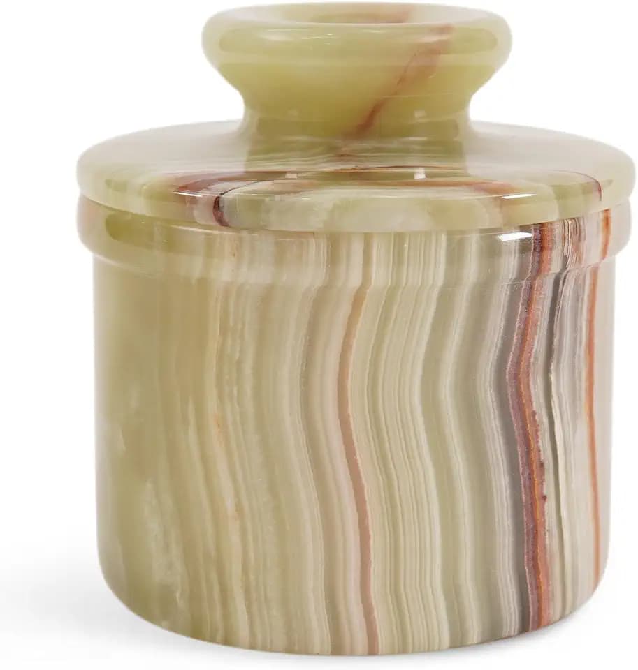 Green Onyx Butter Keeper with Lid 4.25 Inch French Butter Dish for Soft Butter Storage, Countertop Kitchen Gift, Onyx Butter Bell, Water Sealed Butter Crock