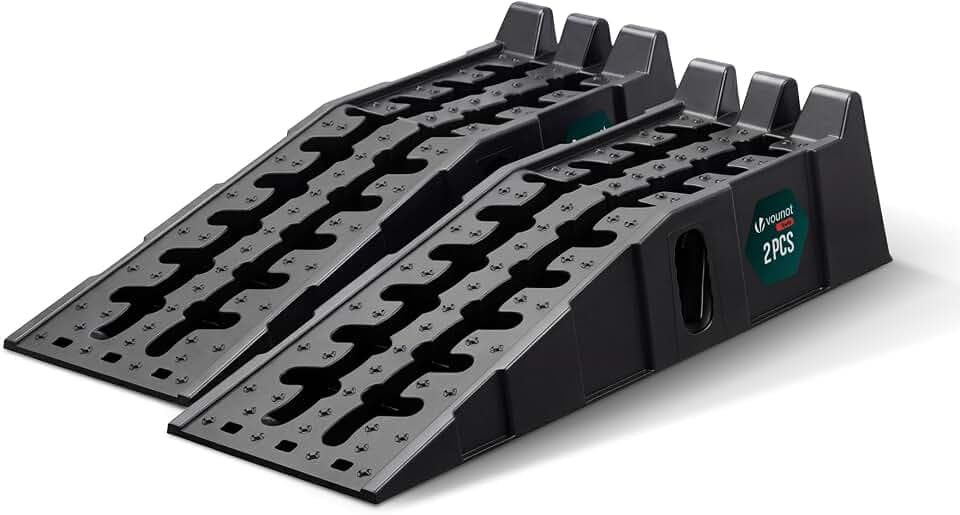 VOUNOT® 2er Set Auffahrrampe PKW bis 5T Hochbelastbare Auffahrrampen Extra breite & rutschfeste Rampe Auto für Wohnmobil, Anhänger, Garage, Werkstatt