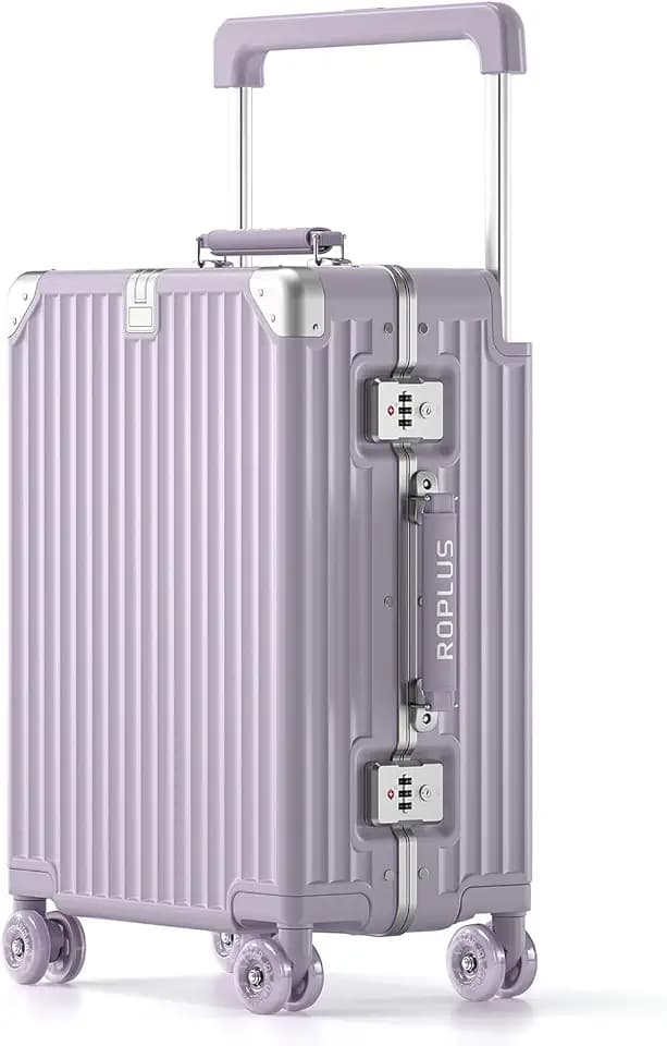 ROPLUS Aluminium Frame Checked-Luggage with Smooth Jelly Wheels, Hardside Zipperless Rolling Suitcase with TSA Lock (Purple, 21-Inch)