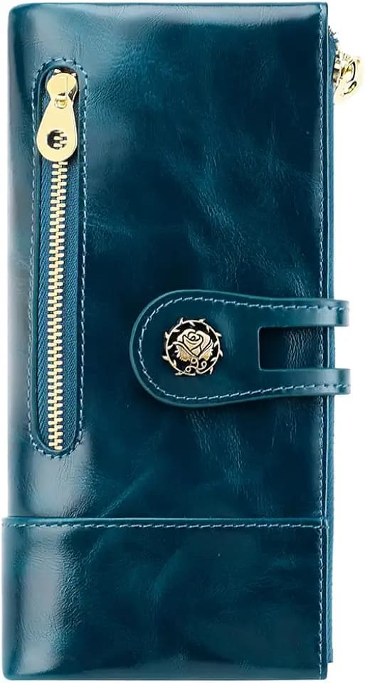 Women's RFID Blocking Wallet Soft Leather Clutch Money Ladies Purse Slim Card Holder Organizer Zip Pocket (3013-Blue)
