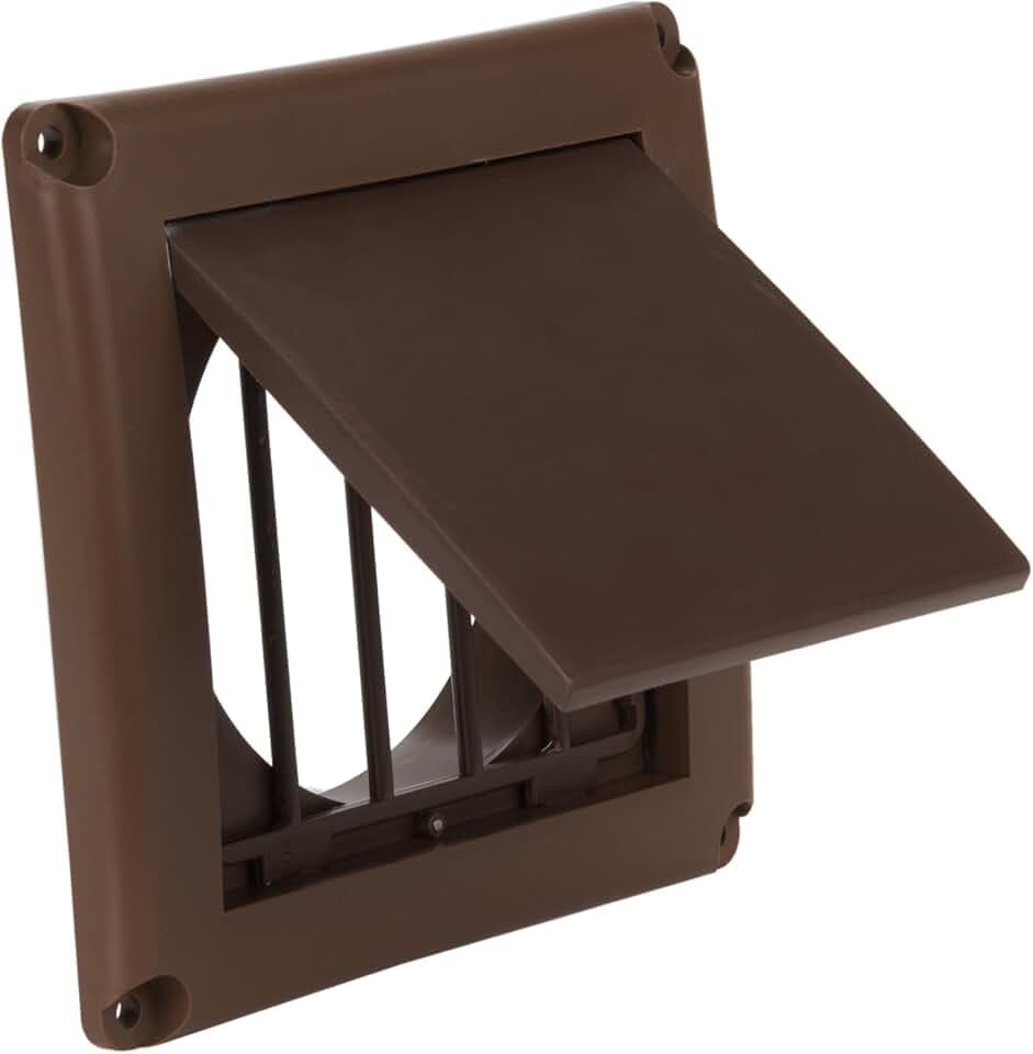 EverSafe 4" Dryer Vent Cover with Collar for Exterior Wall Vent Hood Outlet, Auto Airflow Grill, Flush Mount, Anti-Lint Buildup, Wildlife Guard, Brown