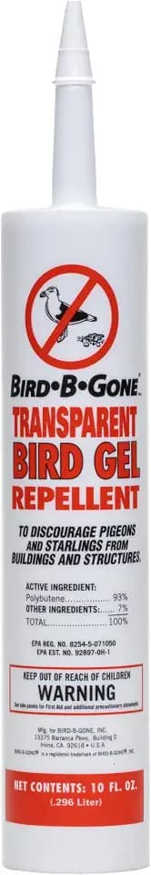 Bird B Gone Transparent Bird Gel, 10oz Tube, Sticky Bird Repellent