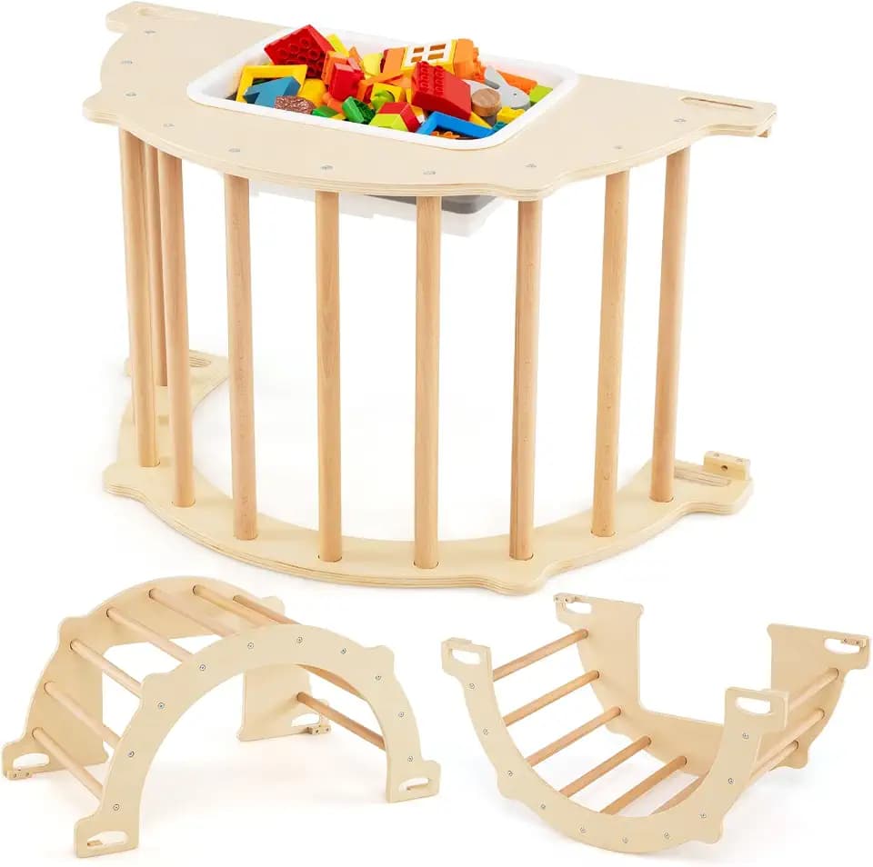 FANTASK Montessori Kletterbogen, 8 in 1 Bogen Wippe mit Aufbewahrungsbox, Kinder Klettergerüst zum Klettern, Wippen, Krabbeln, Wass0783501289005er- / Sandspielen, Lernspielset für Kinder ab 3 Jahren