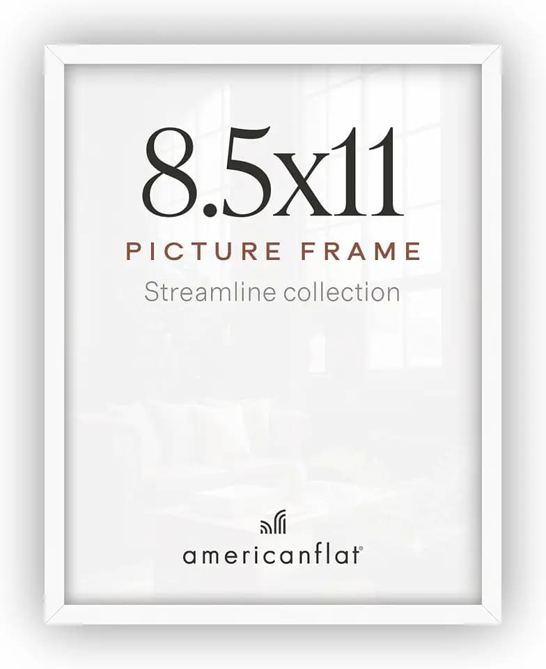 Americanflat 8.5x11 Picture Frame - Slim Molding - White