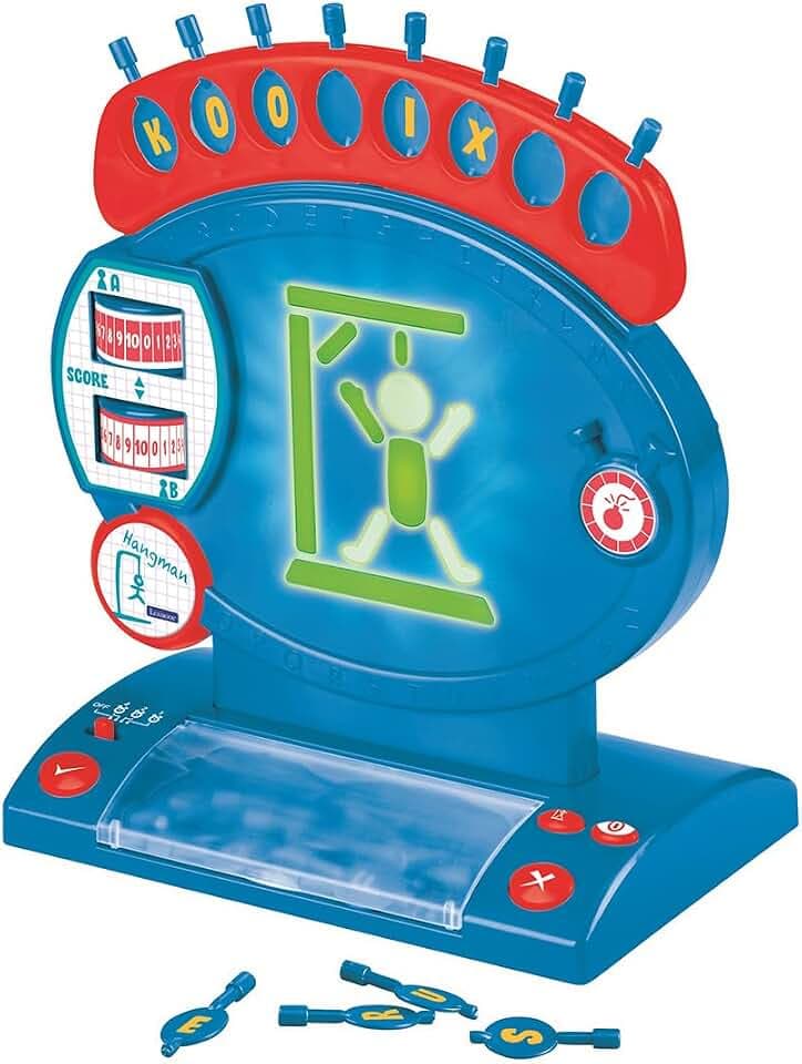 Lexibook Elektronisches Galgenmännchen Hangman-Spiel, Kinder- und Familienbrettspiel, Rechtschreibung und Wortschatz, Licht- und Soundeffekte, 2 Spieler, blau/rot, JG800LXB
