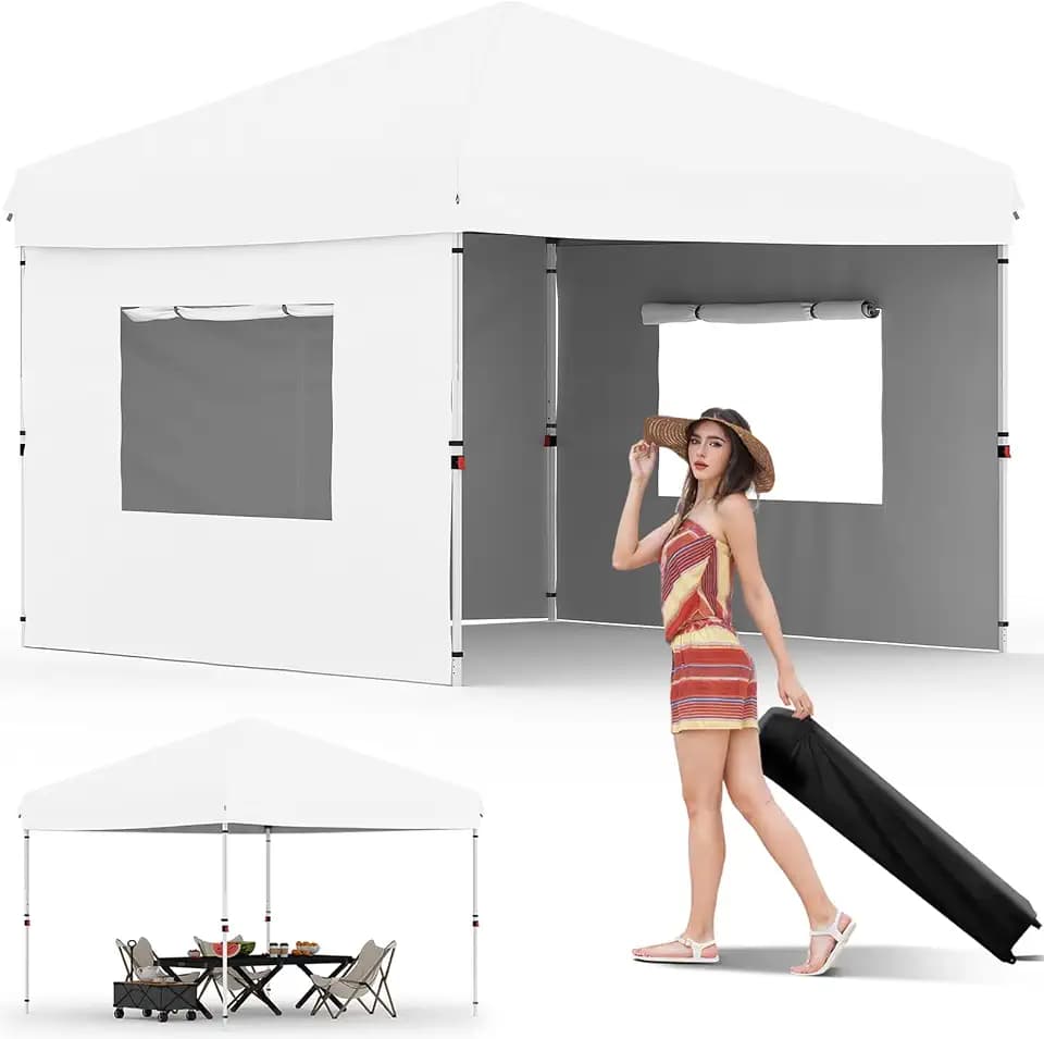 Garvee 10x10 Pop Up Canopy Tent with 3 Removable Sidewall, Heavy Duty Commercial Instant Shelter with One-Person Setup, UPF 50+ Waterproof, 100 Sq Ft Shade for Outdoor Events, Camping, Farmers Market