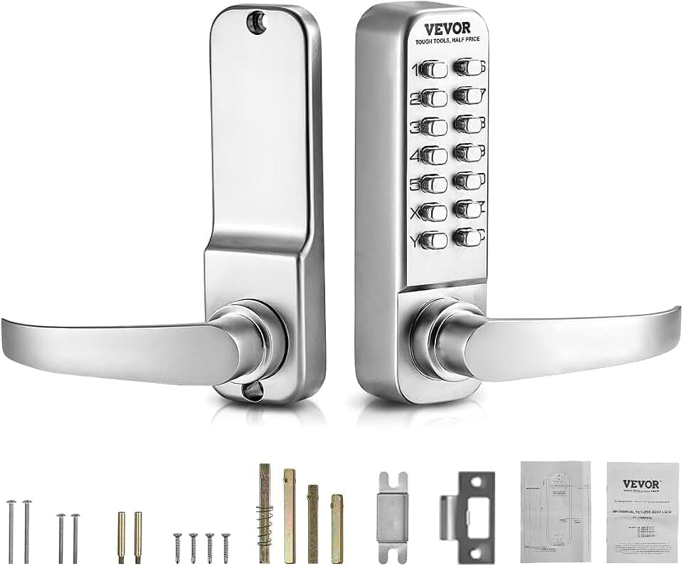 VEVOR mechanisches schlüsselloses Türschloss mit einseitiger Tastatur (14 Tasten), schlüsselloses Türschloss aus Edelstahl, Codeschloss für Haus, Büro, Außenzaun, Garage Hof (Stil 4)