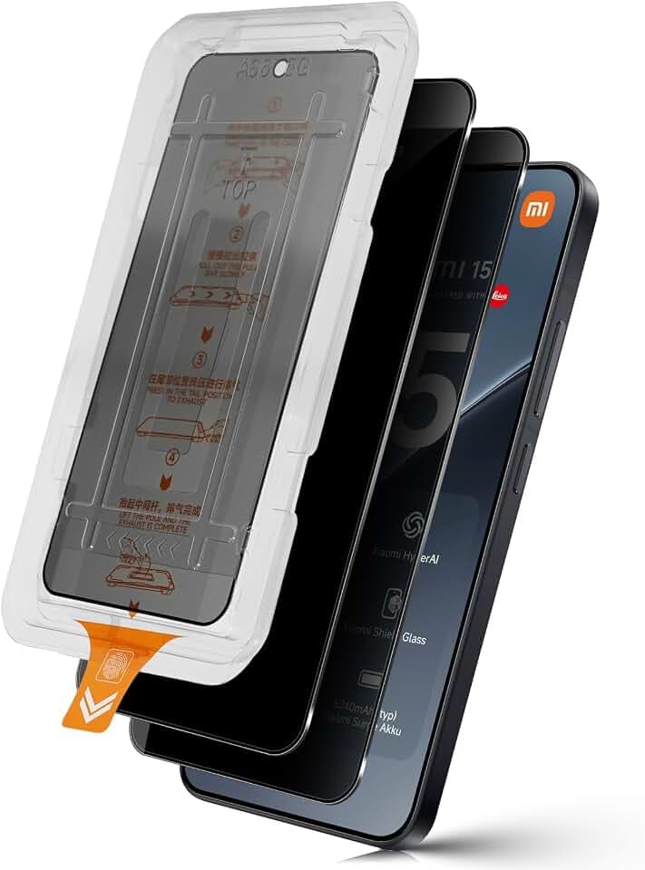 Locofun Sichtschutz für Xiaomi 15 für Panzerglas, 2 Stück Sichtschutzfolie 9H Härte Anti Spy Panzer Schutz Glas, Anti-Kratzer Privacy Einfache Installation Displayschutz