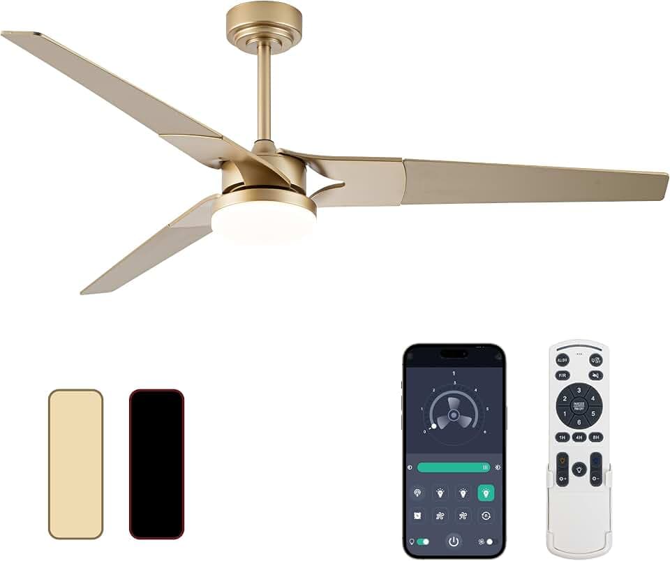 Ceiling Fan with Lights and Remote, Gold 72 In