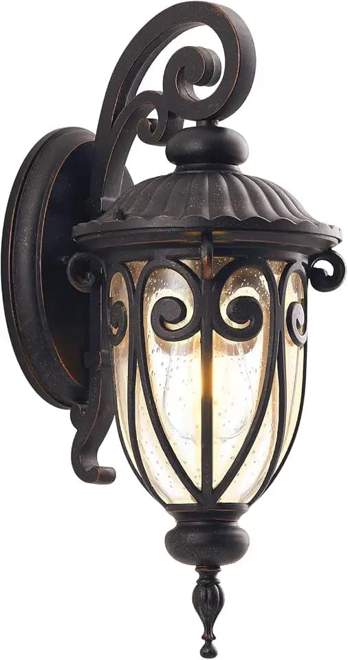 23 Inch Large Porch Light Outdoor Wall Lights for Patio, Antique Bronze Exterior Wall Lantern Sconce with Clear Seeded Glass Shade, Vintage Outside Porch Lighting for Garage