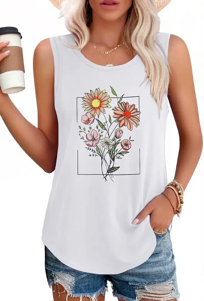 elescat Womens Tank Tops Summer Sleeveless Loose Fit Casual Basic Tunic Top