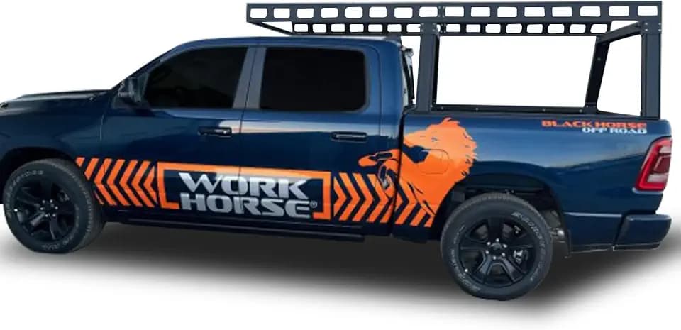 Black Horse Heavy Duty Ladder Rack Over Cab System 5.5' Bed Black Powder Coated Compatible with All 3/4-ton trucks with 5.5ft to 5.7ft bed length Not compatible with tonneau covers-CSFRHD55B
