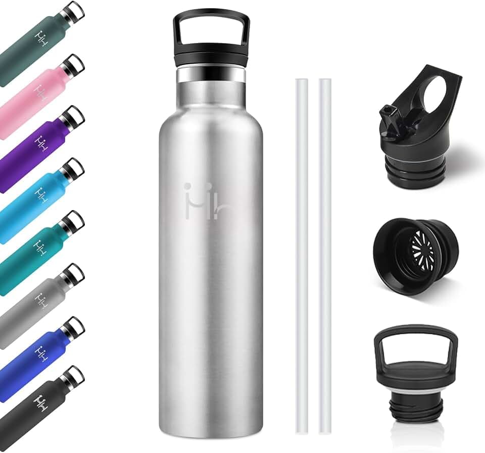 Trinkflasche Sport 750ml, Thermosflasche mit Strohhalm, BPA-Frei, Auslaufsicher Wasserflasche Kohlensäure Geeignet, Doppelwandige Vakuumisolierte, Isolierflasche für Büro, Sprudel, Camping, Schule