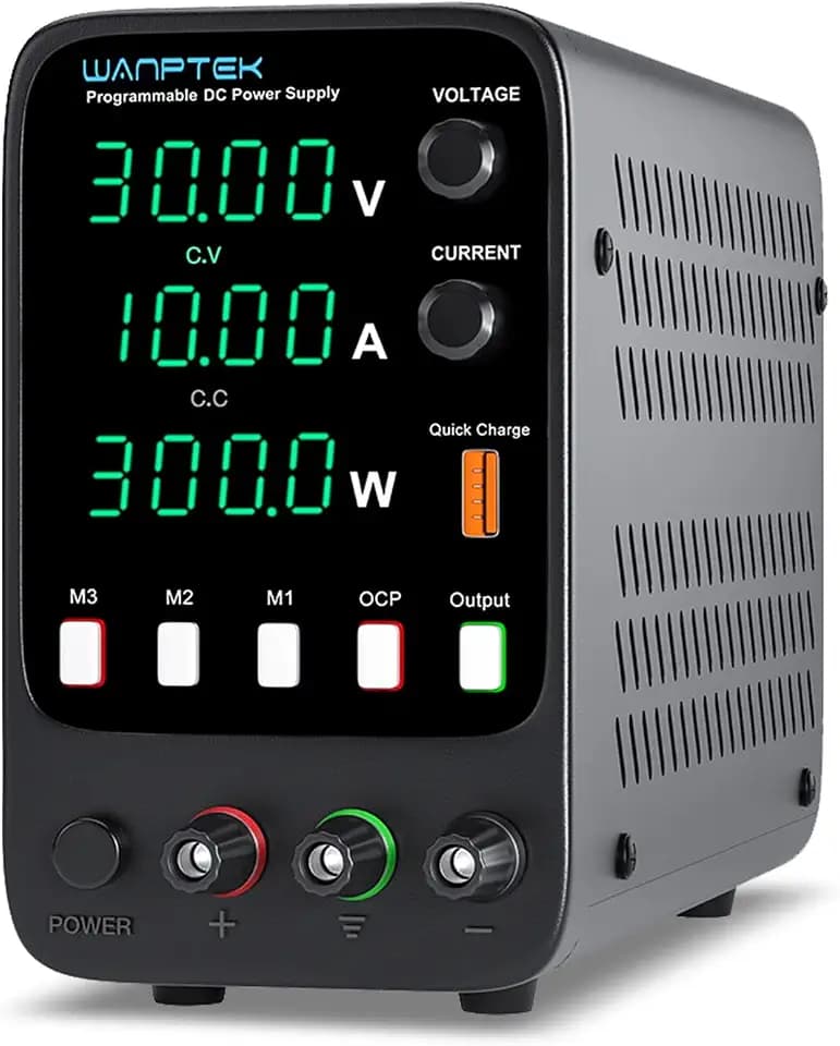Labornetzteil 30V 10A Labornetzgerät mit 3 Speicherkapazitäten,Regelbares Netzteil mit OCP-Schutz/OUTPUT /4-Stellige LED-Anzeige/USB-Schnellladung/Helligkeit/Ton einstellbar