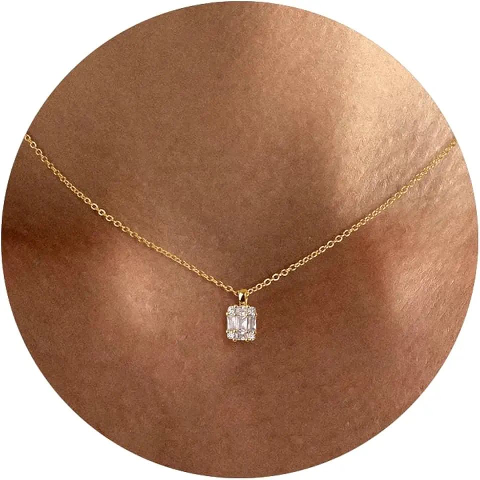 Tewiky Pendant Necklace for Women 14k Gold Plated Chain Choker Necklaces