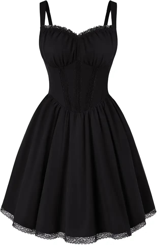SCARLET DARKNESS Sommerkleid Damen Spaghettiträger Hochzeitsgast Kleid