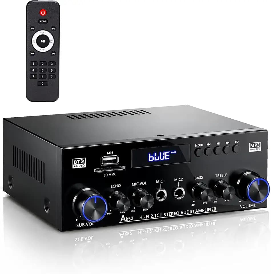 AK52 Bluetooth Stereo Amplifier, 2.1 CH 400W Home Stereo Receiver