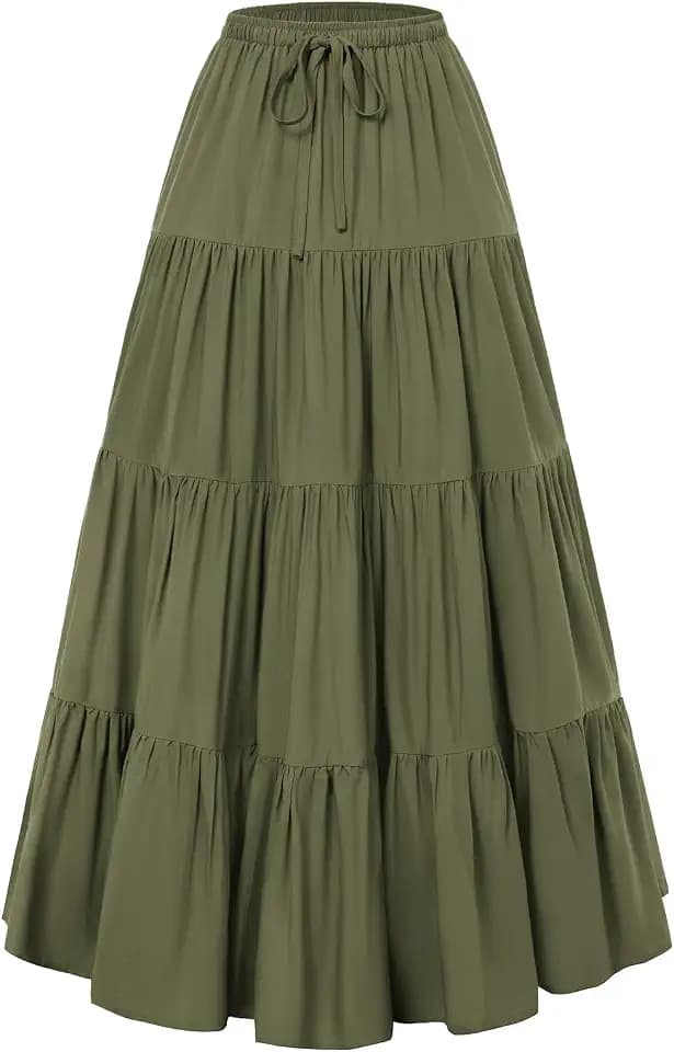 SCARLET DARKNESS Maxirock Damen Elastische Taille Boho Langer Rock Fließend Sommer Renaissance Röcke