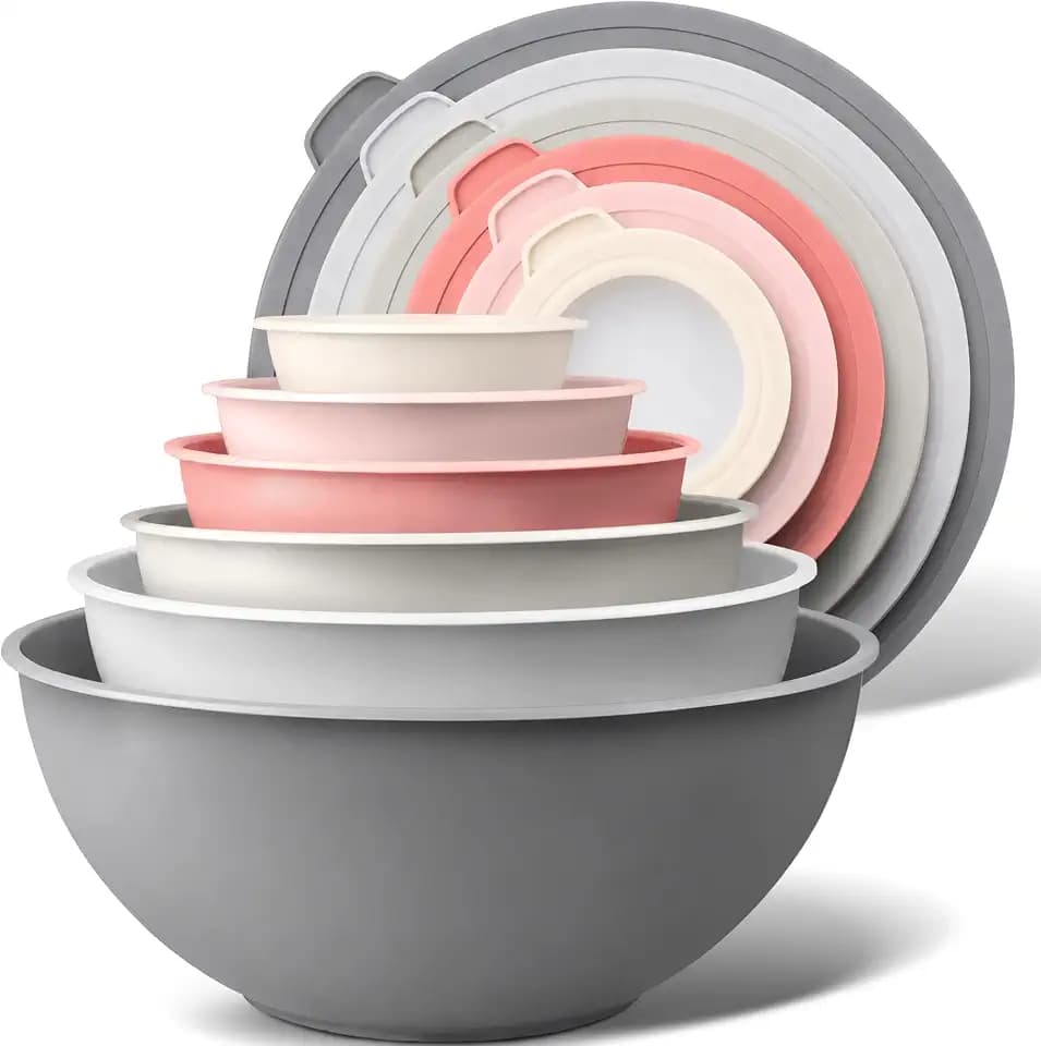 Zulay Kitchen 12 Piece Plastic Mixing Bowls with Lids Set - Colorful Mixing Bowl Set for Kitchen - Nesting Bowls with Lids Set - Microwave and Freezer Safe (Pink Ombre)