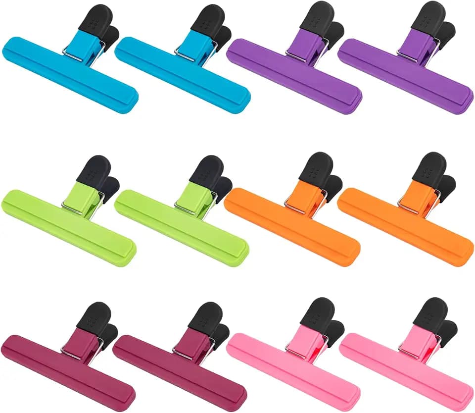 12 Pack Chip Clips, Large Food Clips, Plastic Seal Grips, 6x3.5 Inch