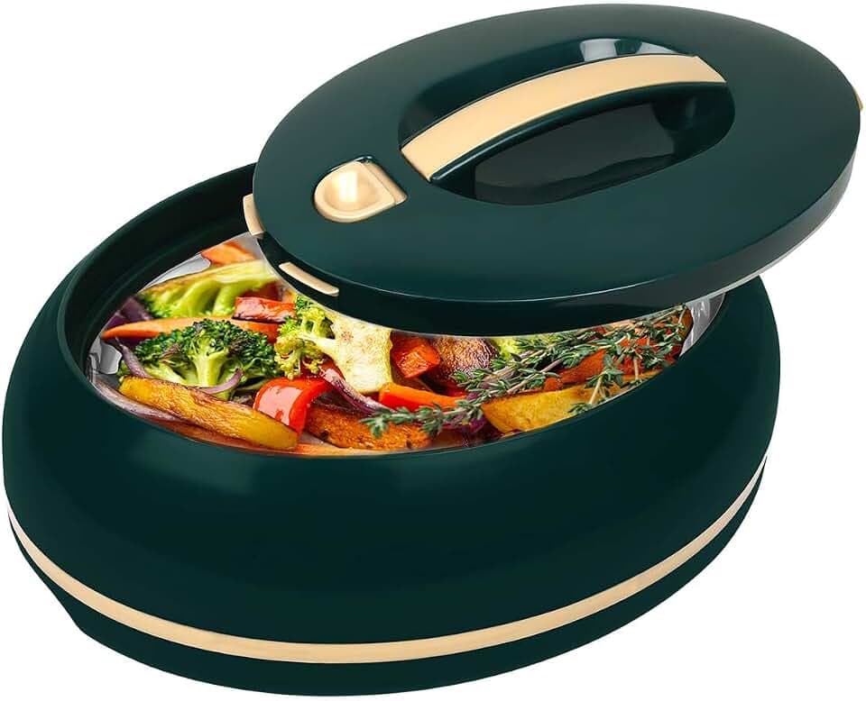 Eleganter Großer Ovaler Thermobehälter- Deckel handlich zu öffnen - 3 liter Luxus Hot Pot/Kühler -Thermal Servierschüssel für Buffet/Partys-Edelstahl Hot Food Container-dunkles Kiefer