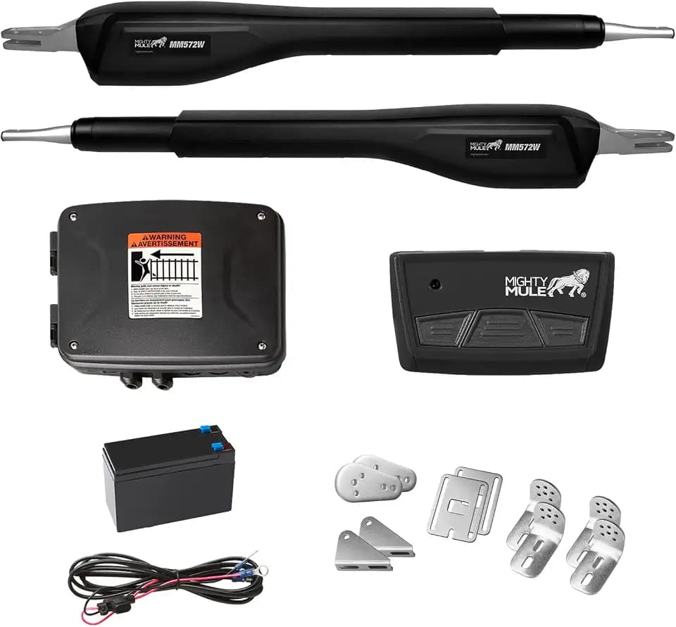 Mighty Mule MM572W HD Dual Arm Gate Openers 12 V Wireless AC/Battery Powered Automatic Gate Opener