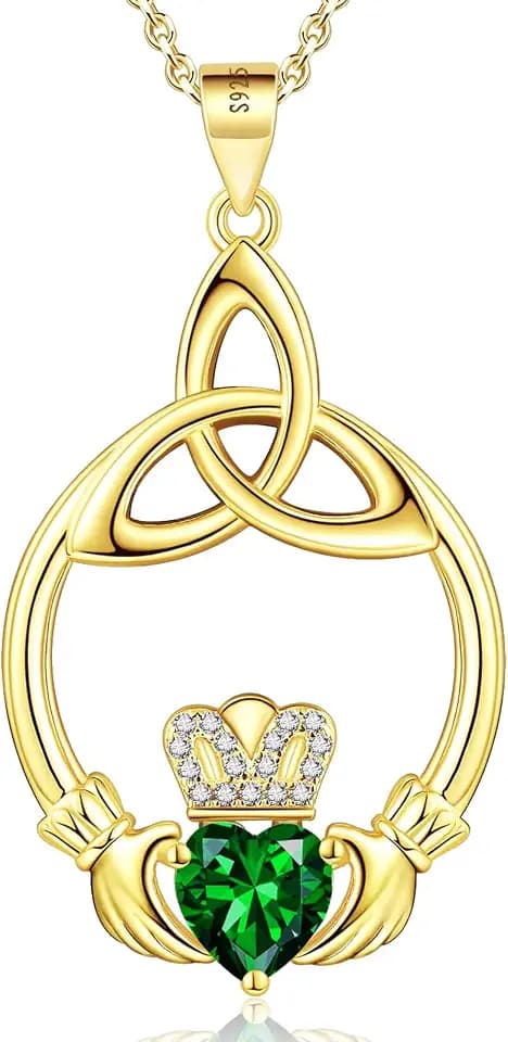 Irish Claddagh Necklace for Women Heart Birthstone Pendant