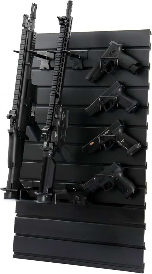 Gun Rack Wall-Mounted Upgraded, Tactical Rifle, Shotgun, Carbine, Handgun Storage Heavy-Duty PVC Panels & Steel Wall Racks, Modular Firearms Organizer, Securely Holds up to 2 Rifles & 4 Pistols