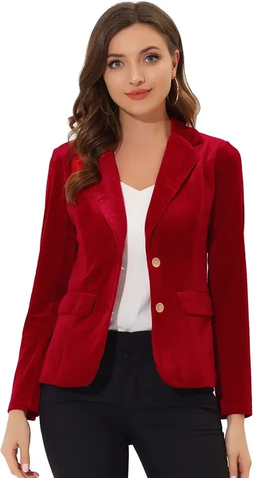 Allegra K Damen Blazer Vintage mit Revers mit Kerbe und Knopfleiste samt
