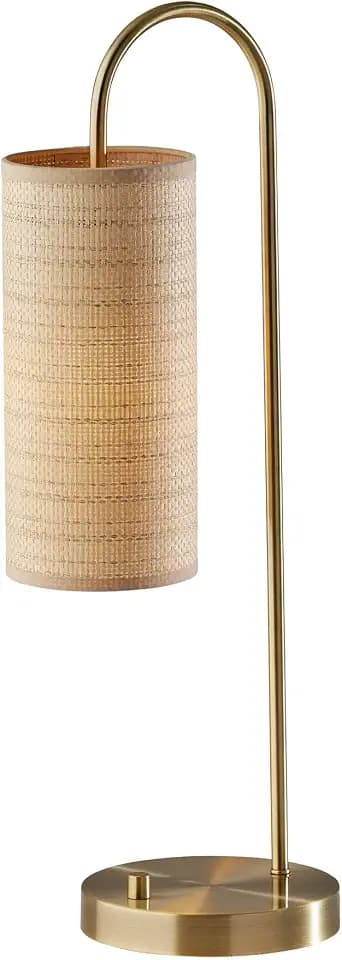 Adesso Antique Brass Table Lamp with Natural Woven Paper Shade