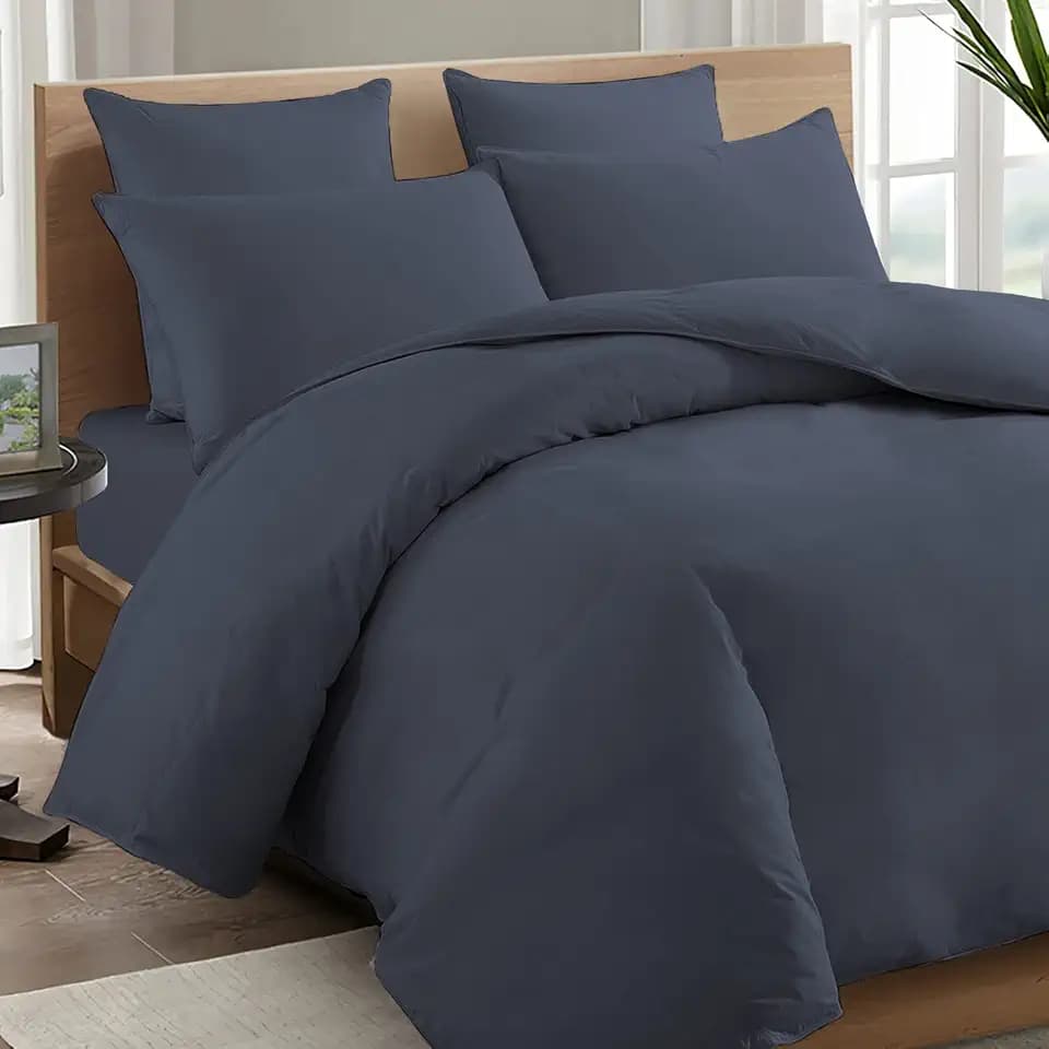 Pizuna Bettwäsche 200x200 + 70x90 Baumwolle Dunkelblau 600 Fadenzahl