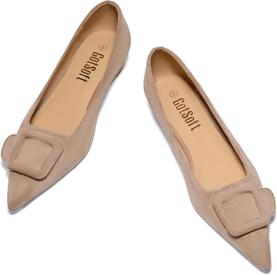 Women's Lambskin Insole Square Buckle Flats Slip on Flat Shoes