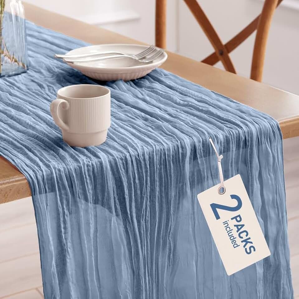 Pureegg 2 Pack Cheesecloth Table Runner 120 Inch Dusty Blue
