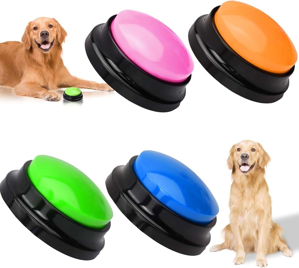 4 Stück Haustier Kommunikation Taste, Hundetaste, Hunde-Knöpfe für Haustiere, Buzzer for Dogs, Hundetasten für die Kommunikation, Beschreibbare Taste für Hunde Haustiere Katzen Training