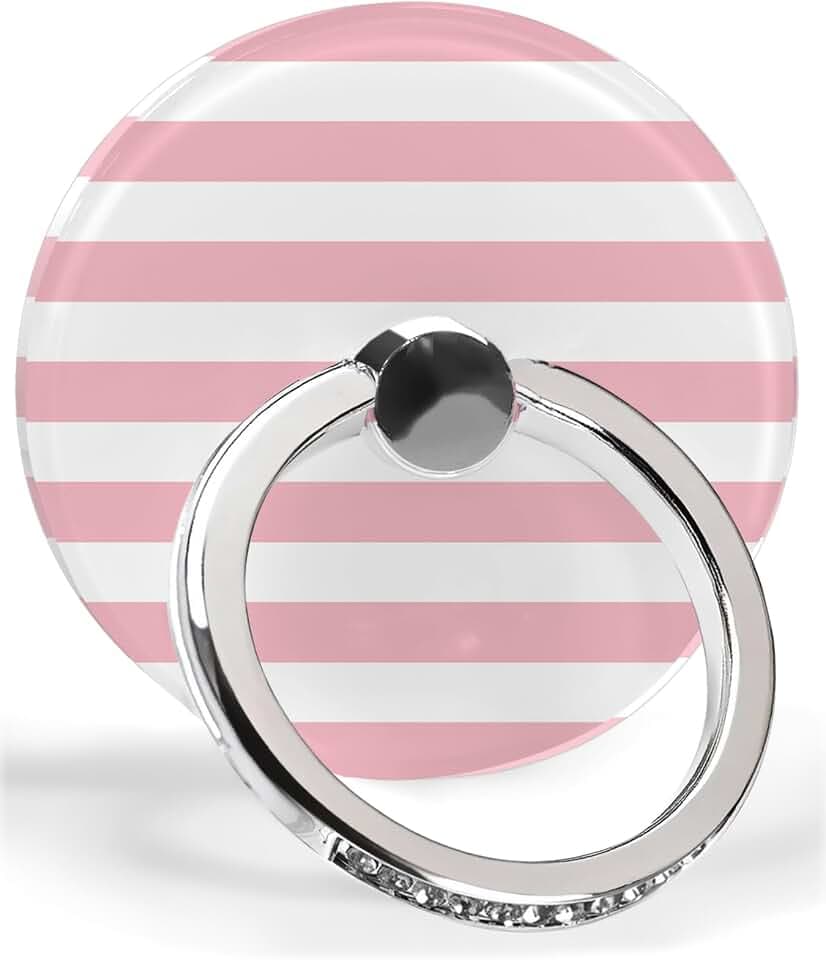 Pink and White Stripes Phone Grip Phone Ring Holder Finger Grip Kickstand 360° Rotation Compatible with Most Cell Phones, Tablets and Cases, 1Pcs Round
